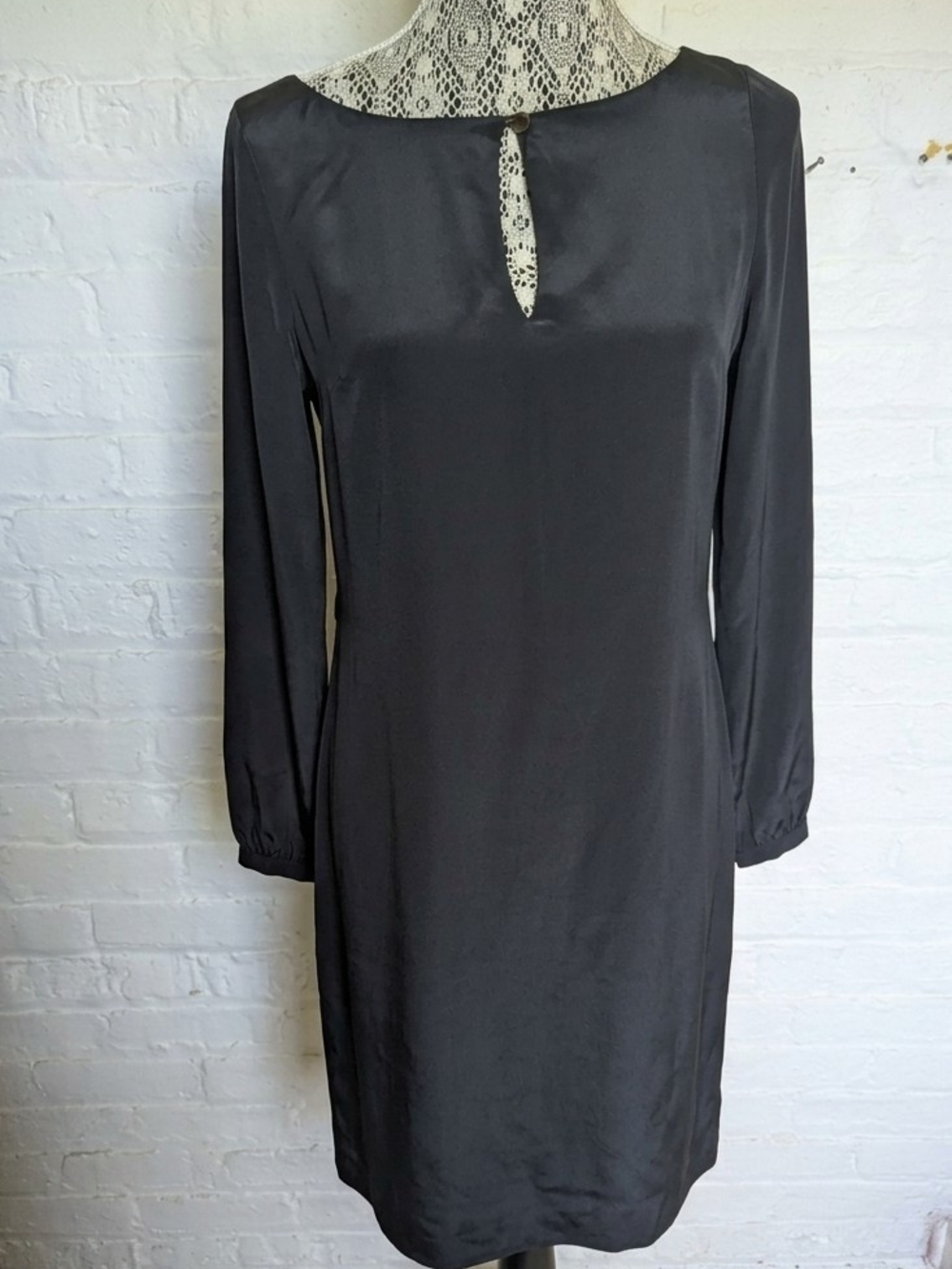 Tory Burch Black Long-Sleeve Keyhole Silk Dress